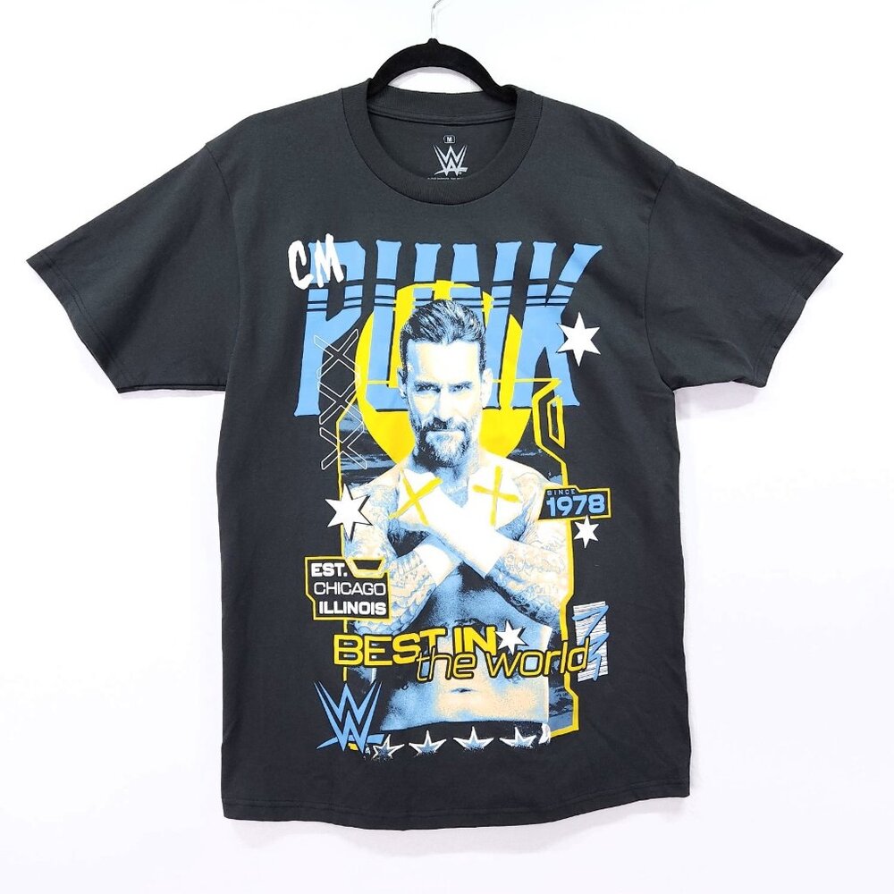 CM Punk WWE Portrait EST. Chicago Best in the World T-Shirt Mens Medium Black